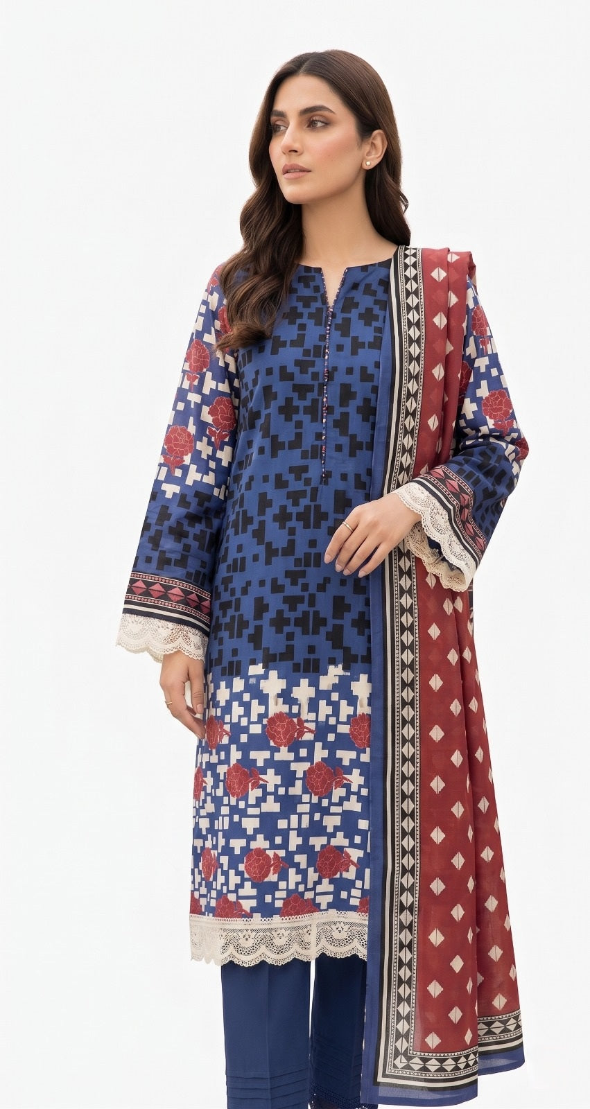 Keyseria By Jaffrani-3PC Unstitch Lawn Chapter-6 (Navy Blue)