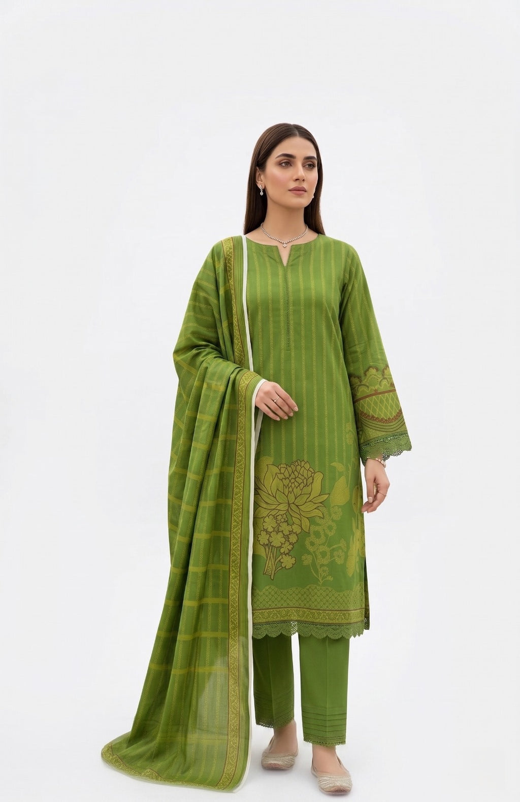 Keyseria By Jaffrani-3PC Unstitch Lawn Chapter-6 (Perot green)