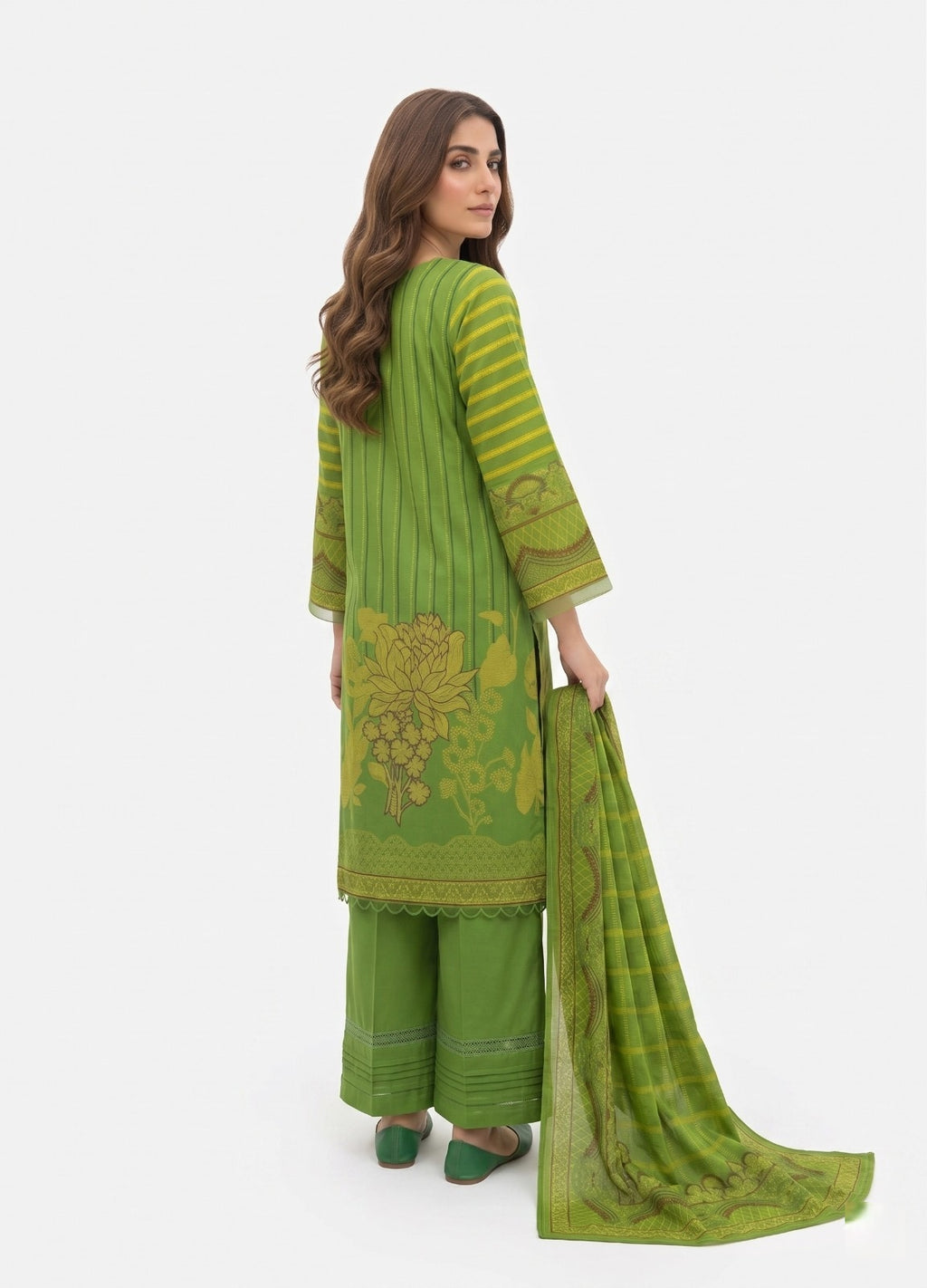 Keyseria By Jaffrani-3PC Unstitch Lawn Chapter-6 (Perot green)