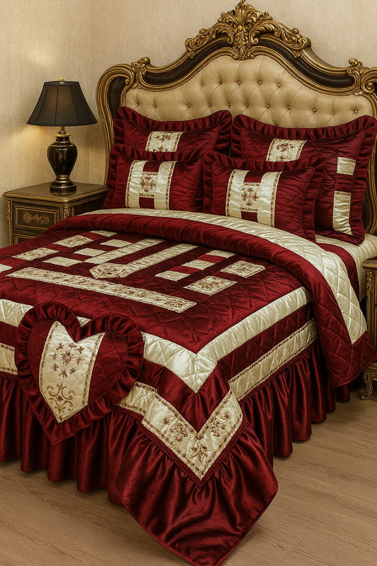 Silk plus velvet bridal bedding set (8pcs set)