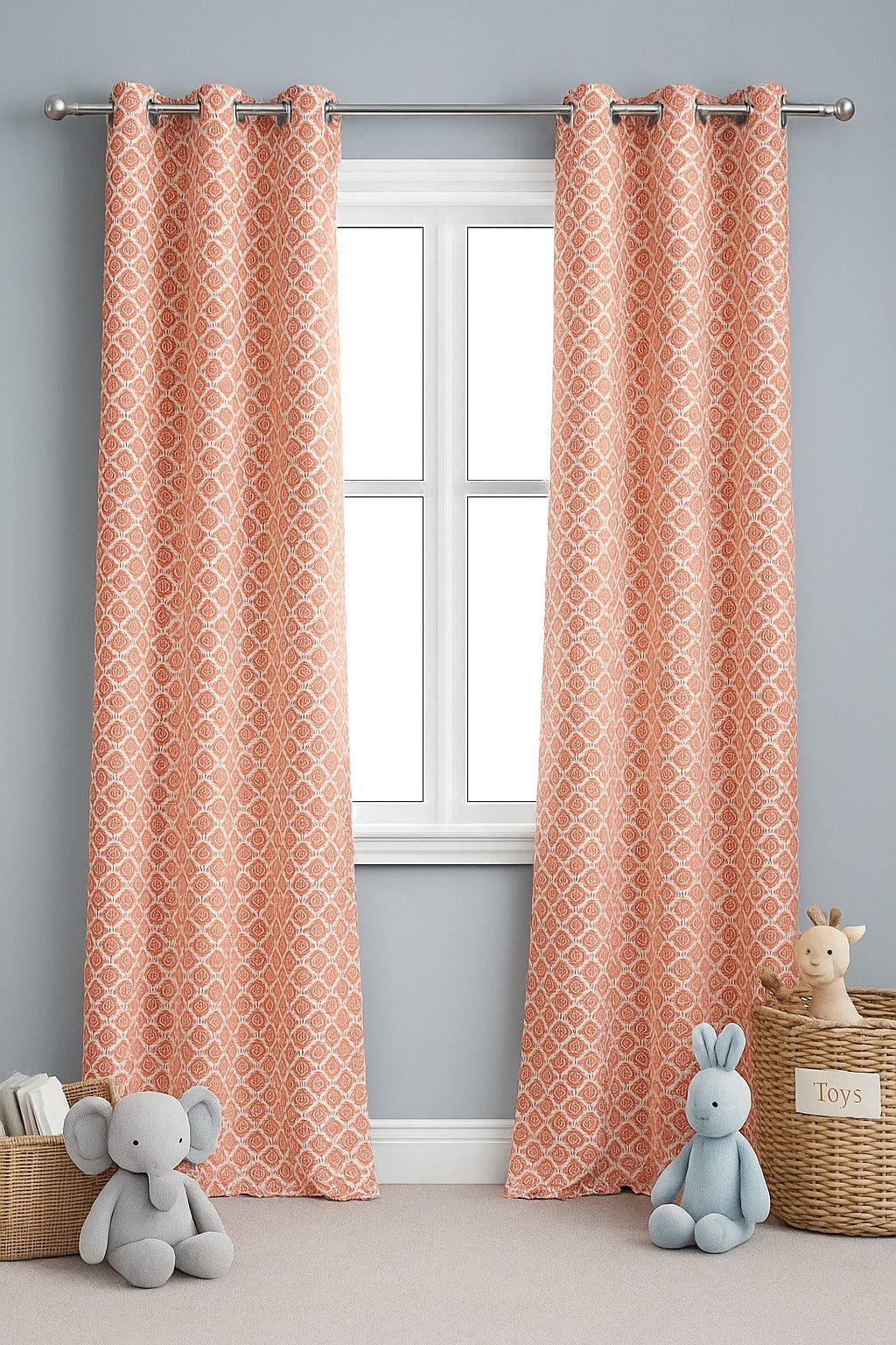 Elegant Red Floral Pattern Curtain – 8 Rings | Premium Cotton