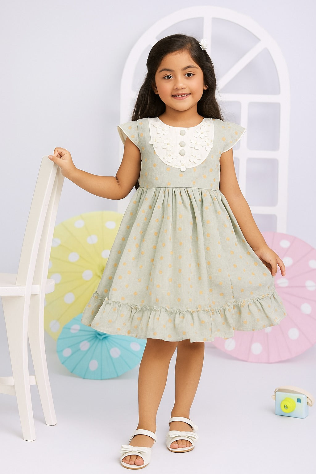 Adorable Girls’ Frock Party Dress with Tights