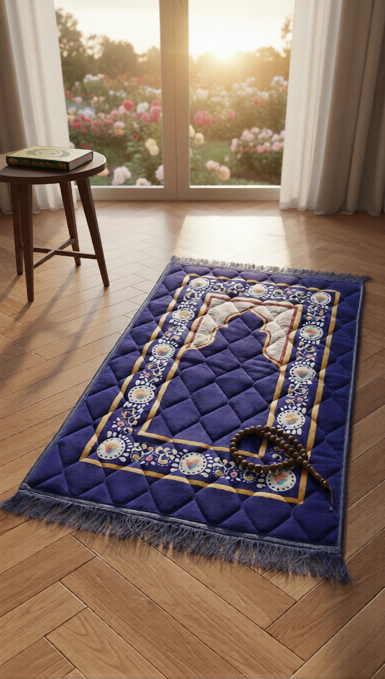 Velvet Foam Quilted Padded Jai Namaz | Floral Prayer Mat