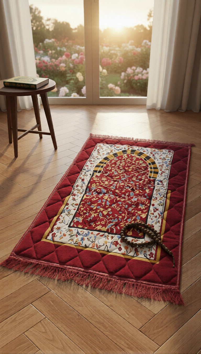 Velvet Foam Quilted Padded Jai Namaz | Floral Prayer Mat