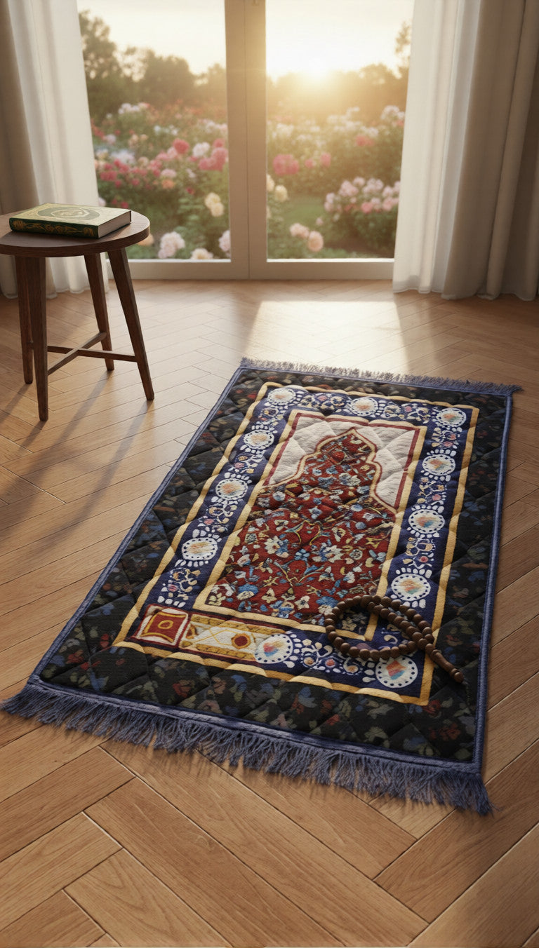 Velvet Foam Quilted Padded Jai Namaz | Floral Prayer Mat