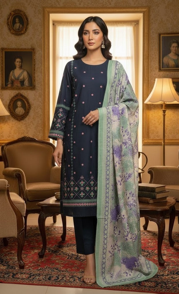 Mix Brand Embroidery Unstitched 3-Piece Suit