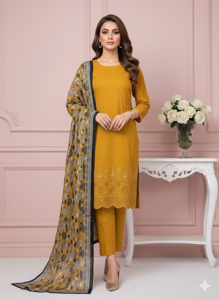 Mix Brand Embroidery Unstitched 3-Piece Suit