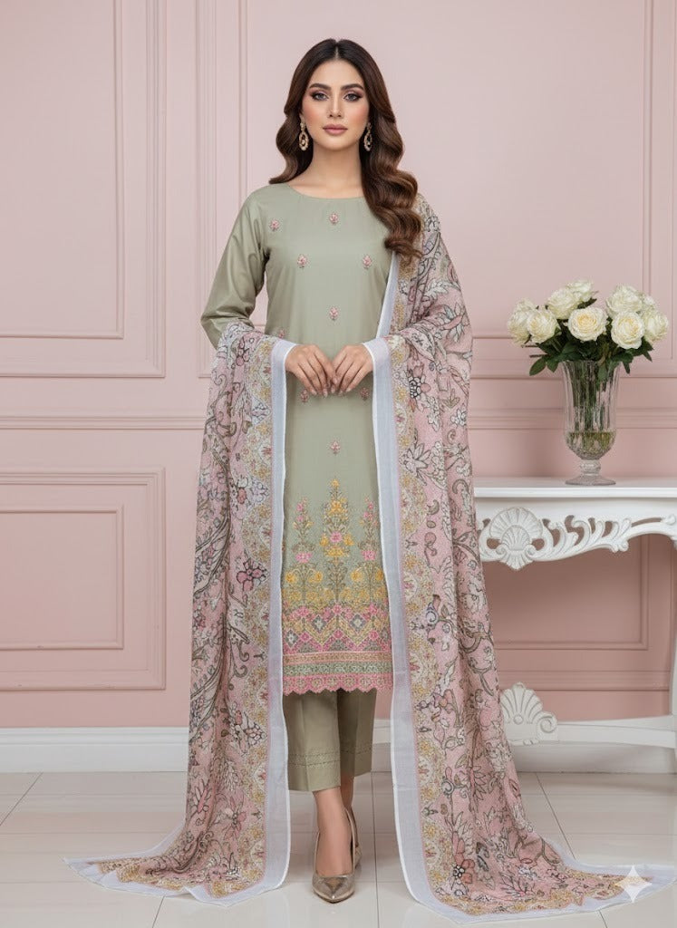 Mix Brand Embroidery Unstitched 3-Piece Suit