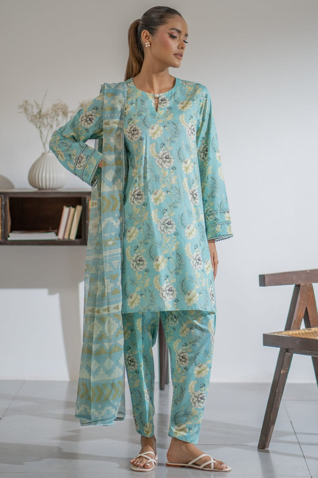 Ego Slide Away – 3PC Unstitched Lawn (Ice Blue)
