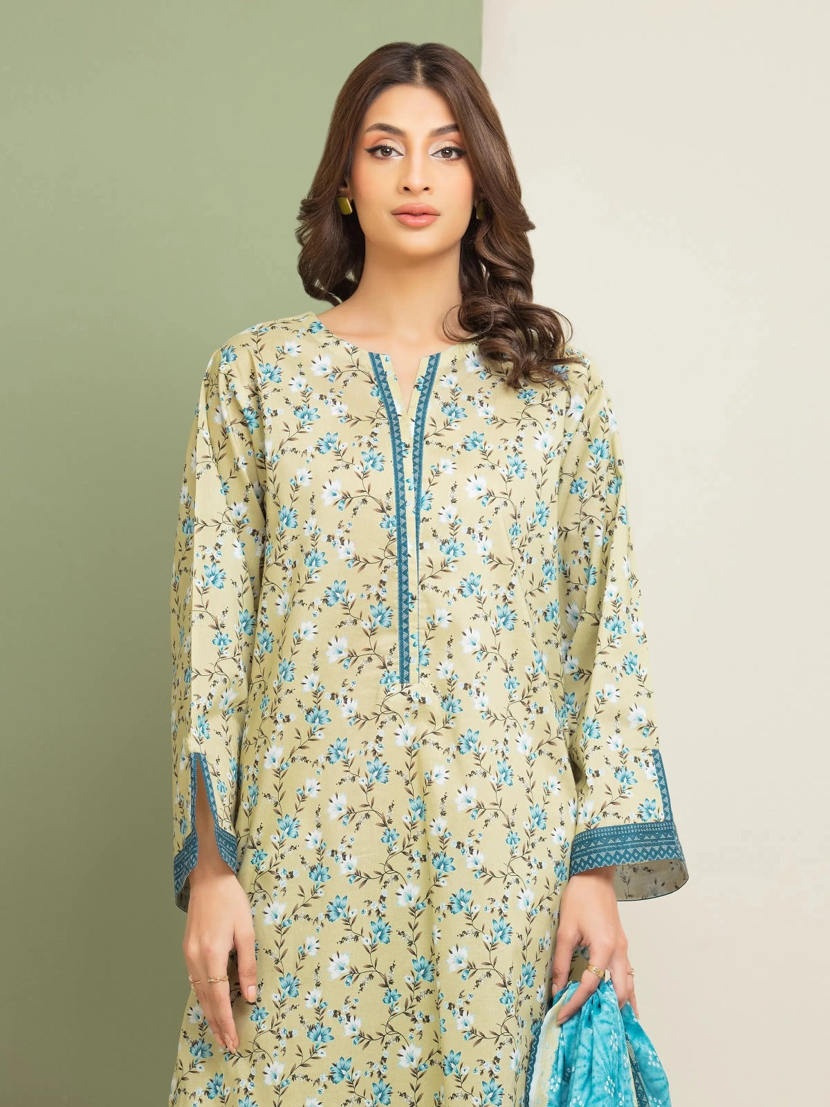Edenrobe By Allure Unstitched Printed Lawn (Ash Green)