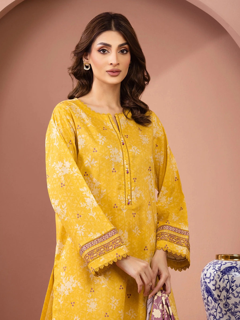 Edenrobe By Allure Unstitched Printed Lawn (Yellow)