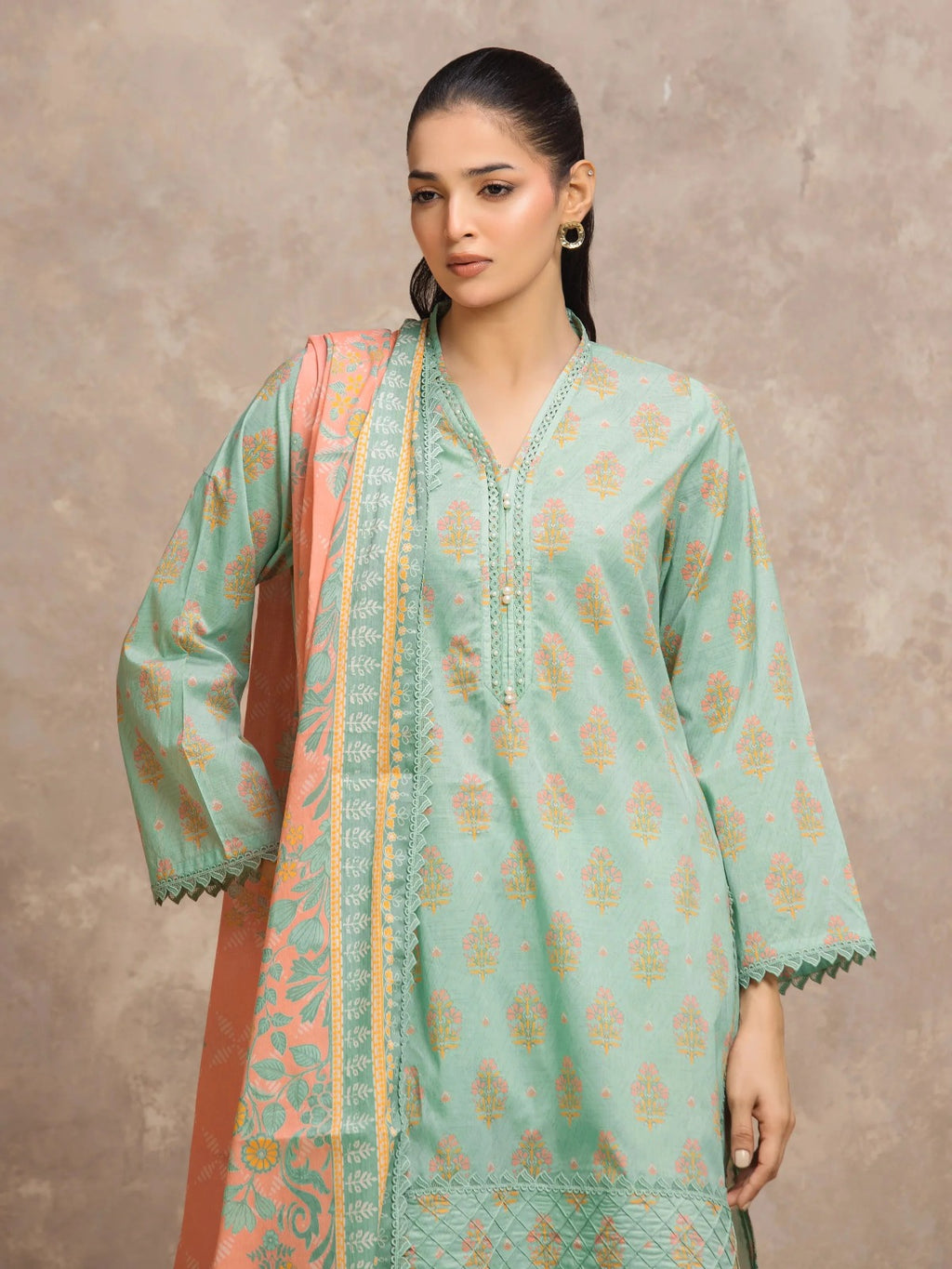 Edenrobe By Allure Unstitched Printed Lawn (C Green)