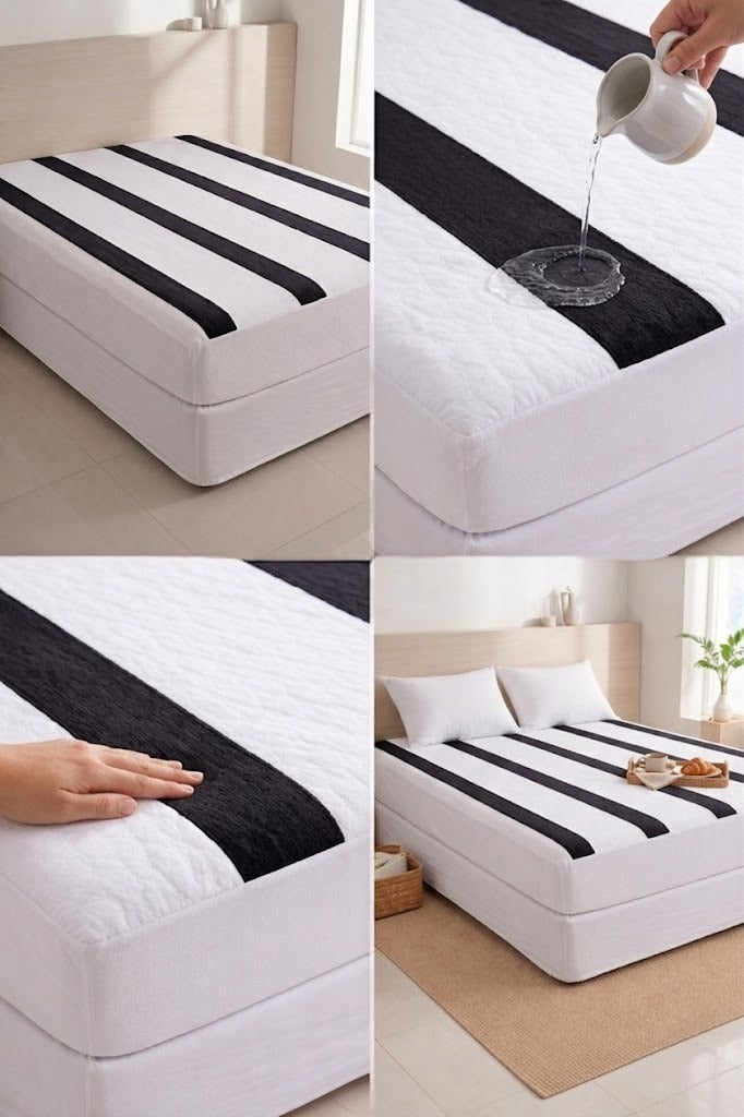 KBC Terry Water Proof Fitted Mattress Cover (White & Black)