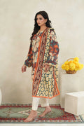 Sunset Ikat Elegance-3PC Printed Stitch Lawn Suit (Brown & cream)-PV1-SV32