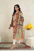 Sunset Ikat Elegance-3PC Printed Stitch Lawn Suit (Brown & cream)-PV1-SV32