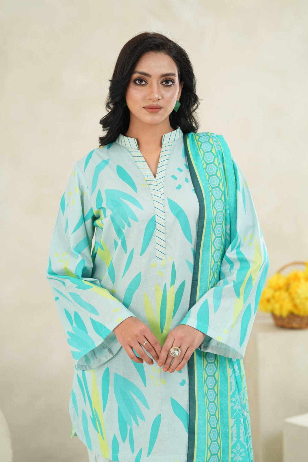 Sunset Ikat Elegance-3PC Printed Stitch Lawn Suit (Smalt blue)-PV1-SV33