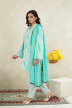 Sunset Ikat Elegance-3PC Printed Stitch Lawn Suit (Smalt blue)-PV1-SV33