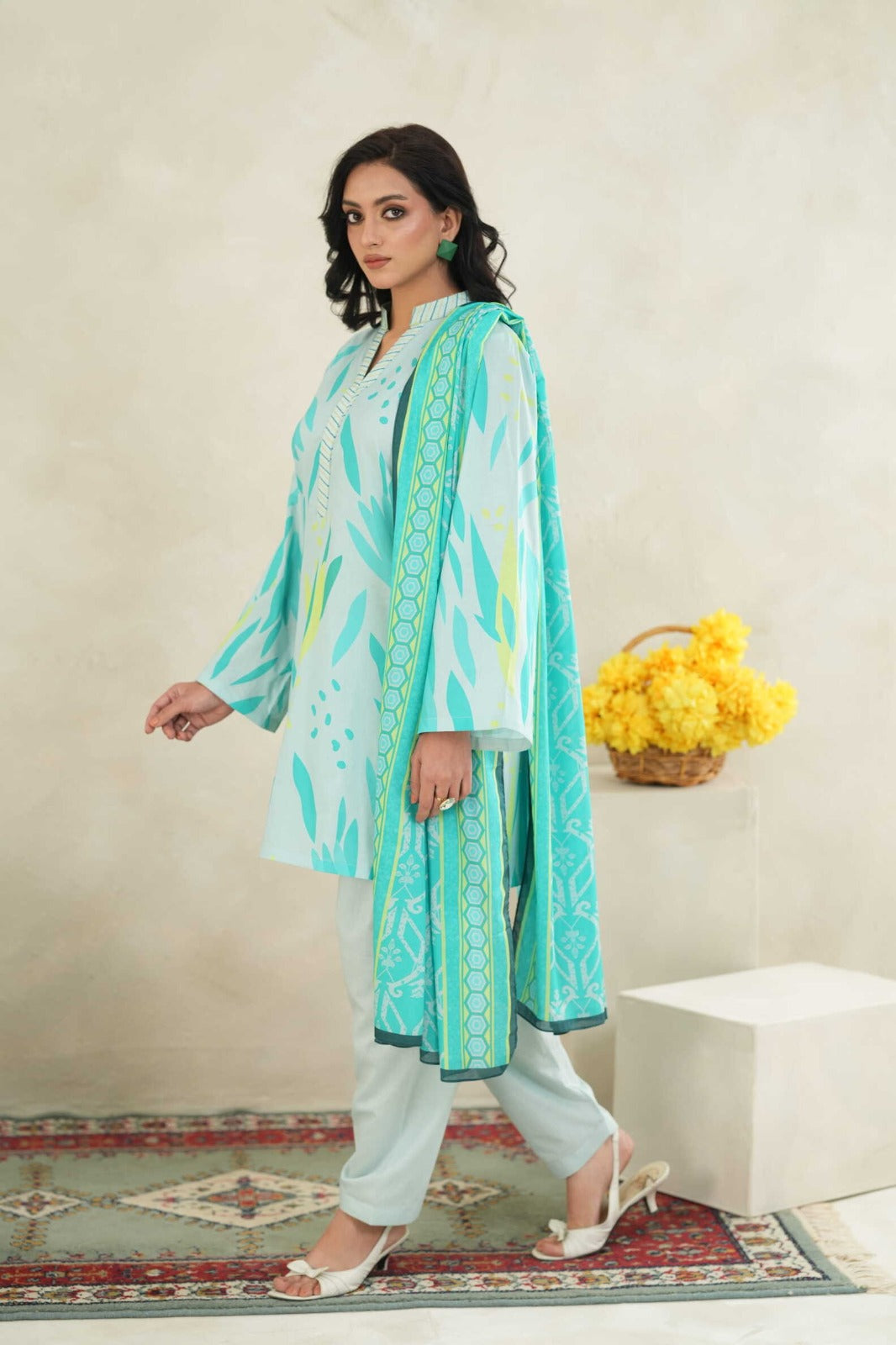 Sunset Ikat Elegance-3PC Printed Stitch Lawn Suit (Smalt blue)-PV1-SV33