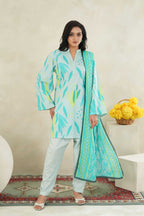Sunset Ikat Elegance-3PC Printed Stitch Lawn Suit (Smalt blue)-PV1-SV33