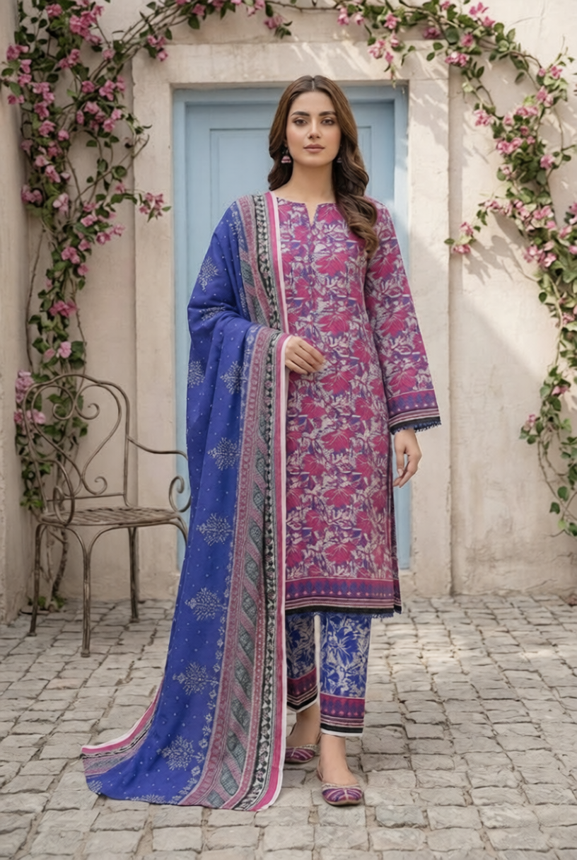 Keyseria By Jaffrani-3PC Unstitch Lawn Chapter-5-(Pink Violet & Blue Vogue)