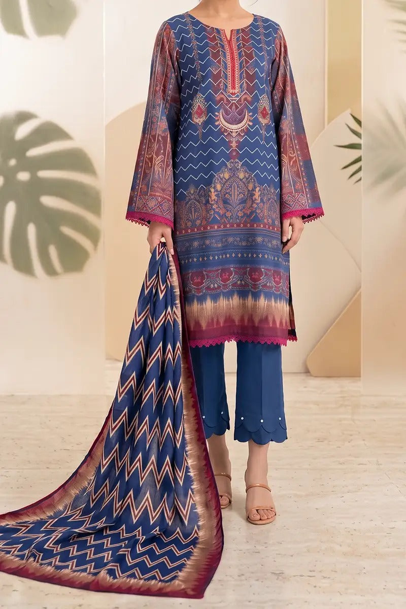 Aryana By KBC Fashion - 3PC Unstitched Printed Lawn Suit (Royal Blue)