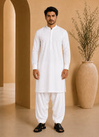 Grace Men’s Wash & Wear Unstitched Fabric Suit (White)