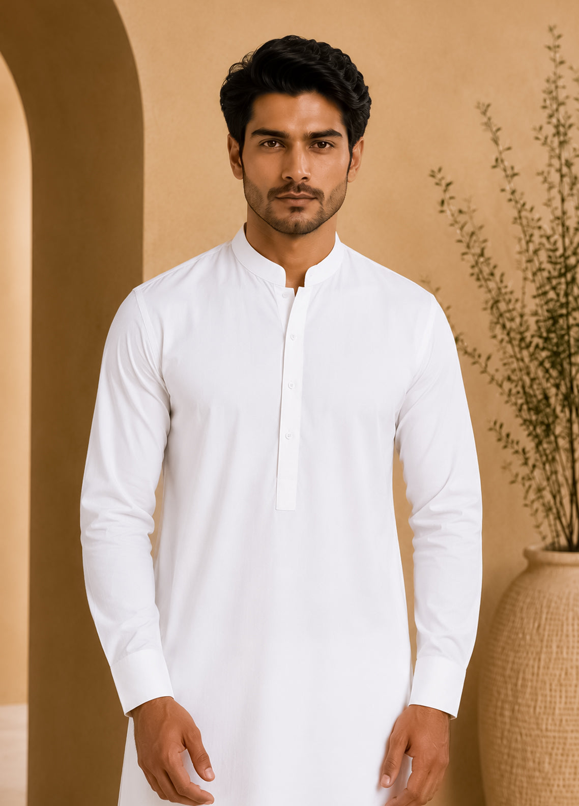 Grace Men’s Wash & Wear Unstitched Fabric Suit (White)