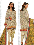 Woman wearing a traditional outfit with a floral pattern and yellow dupatta.