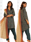 Woman wearing a traditional outfit with a long jacket and pants, holding a matching dupatta.
