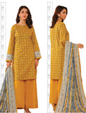 Woman wearing a yellow patterned outfit with a matching dupatta on a white background