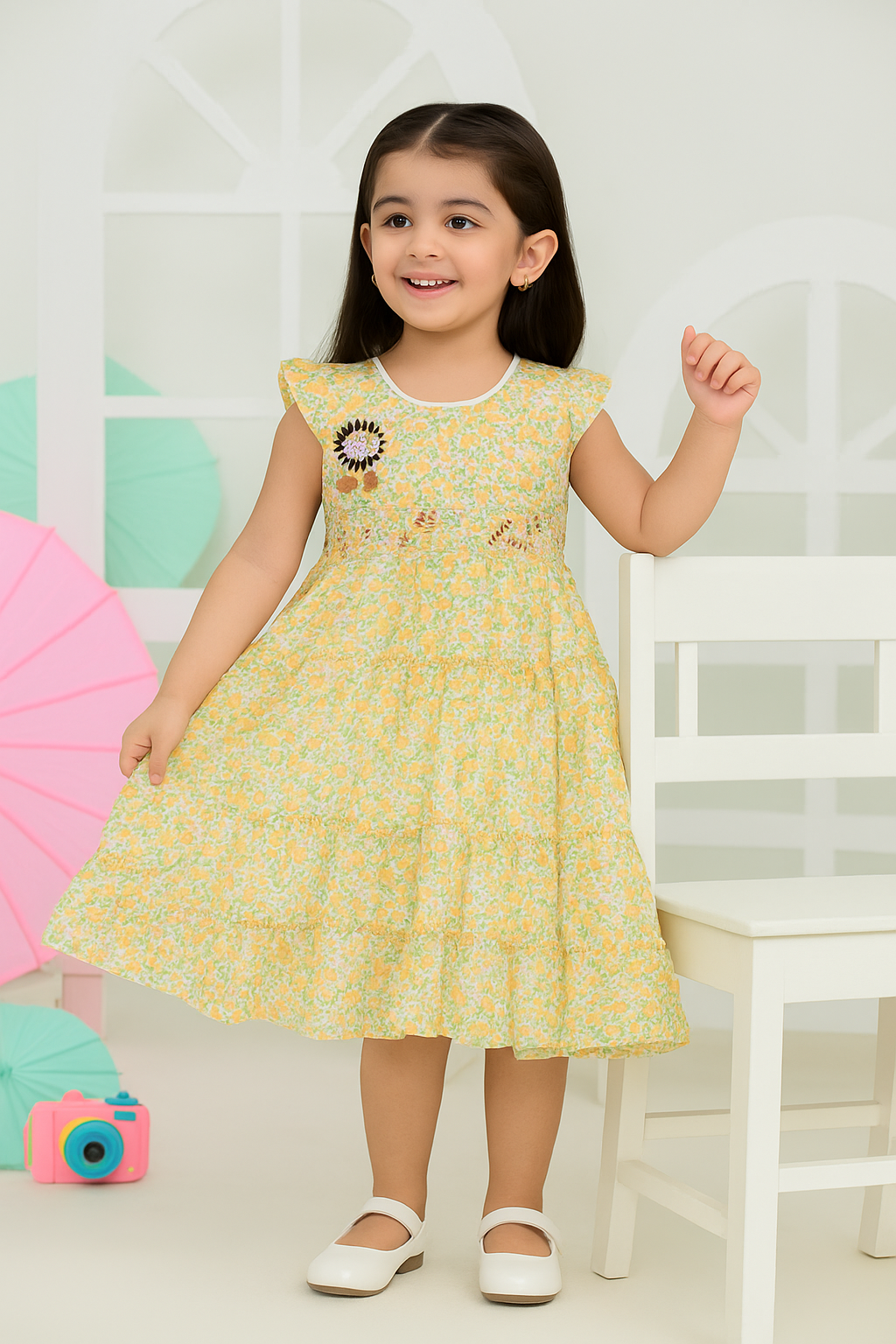 Young girl wearing a light yellow dress