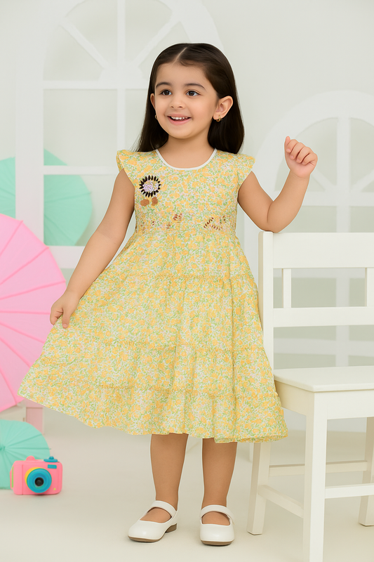 Young girl wearing a light yellow dress