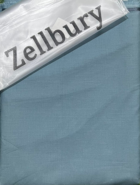 Zellbury fabric swatch with a blue color swatch on top
