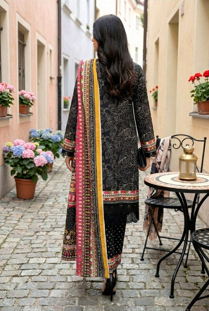 Keyseria By Jaffrani-3PC Unstitch Lawn Chapter-5-(Black & floral)