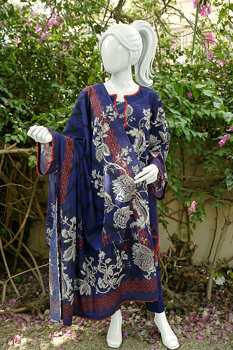 Aryana By KBC Fashion - 3PC Unstitched Printed Lawn Suit (Indigo)