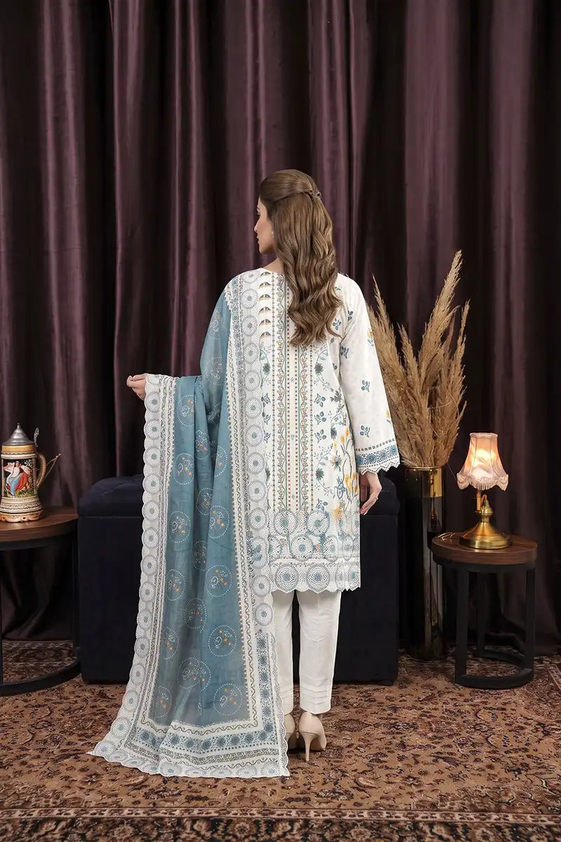 Zsh Stitched 3pc Printed Lawn Suit (Soft Pearl)