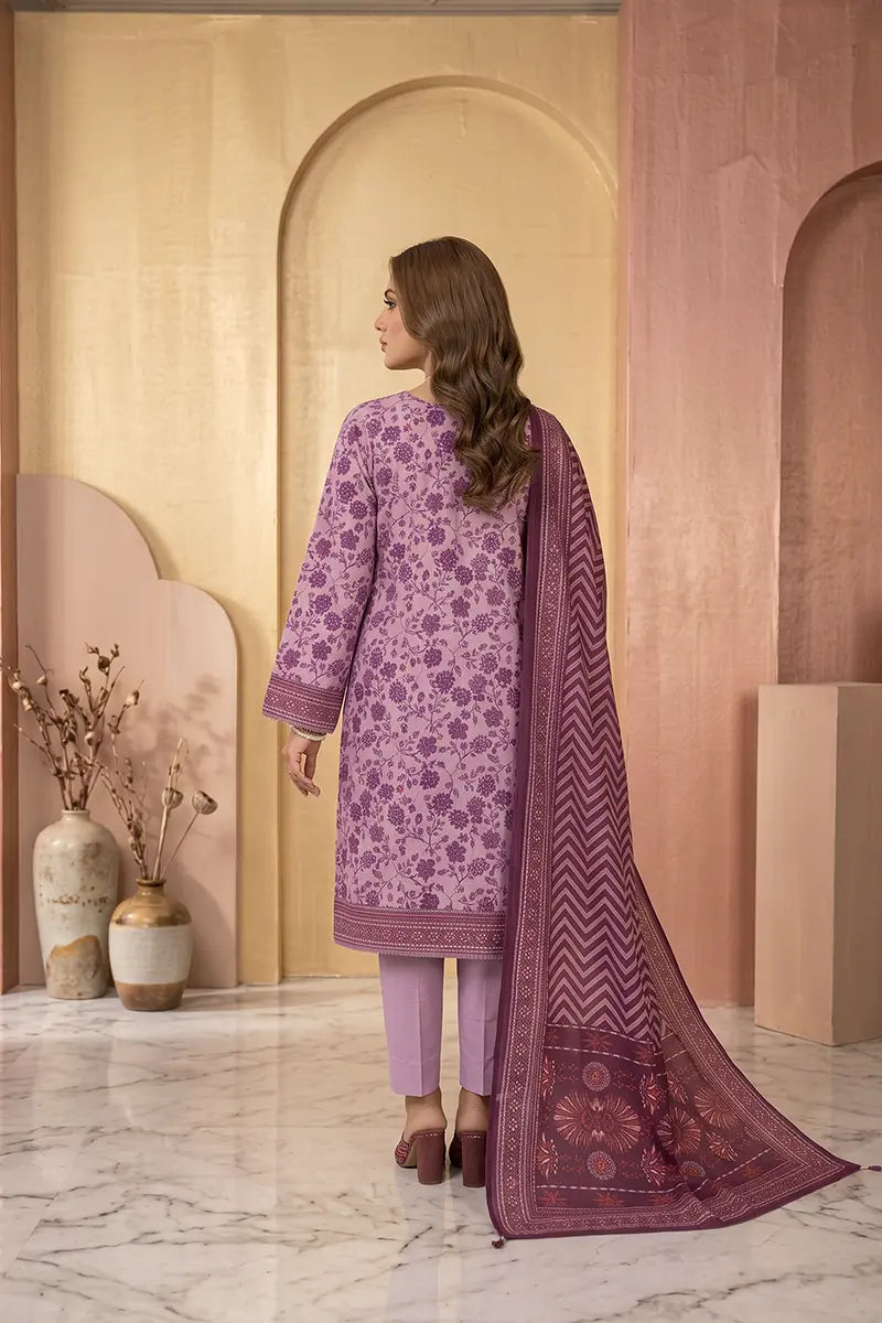 Zsh Stitched 3pc Printed Lawn Suit (Purple)