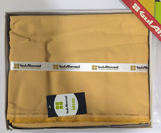 beige fabric with Gul Ahmed branding in a packaging box.