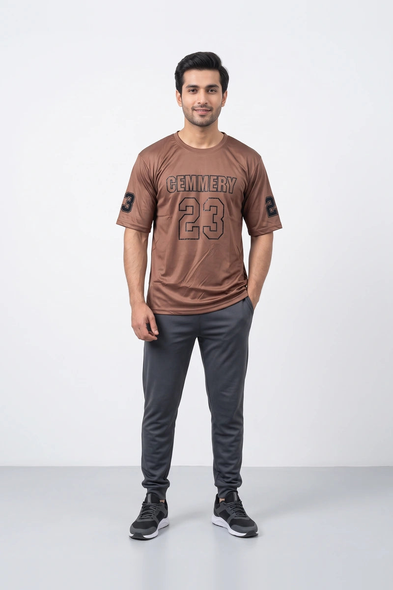 Fashion - Cemmery 23 Men’s Dry Fit Varsity T-Shirt (Brown)