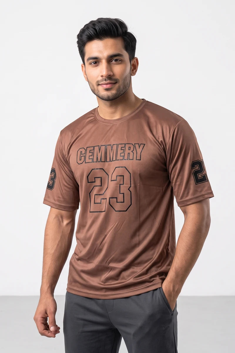 Fashion - Cemmery 23 Men’s Dry Fit Varsity T-Shirt (Brown)