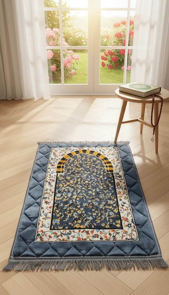 Velvet Foam Quilted Padded Jai Namaz | Floral Prayer Mat