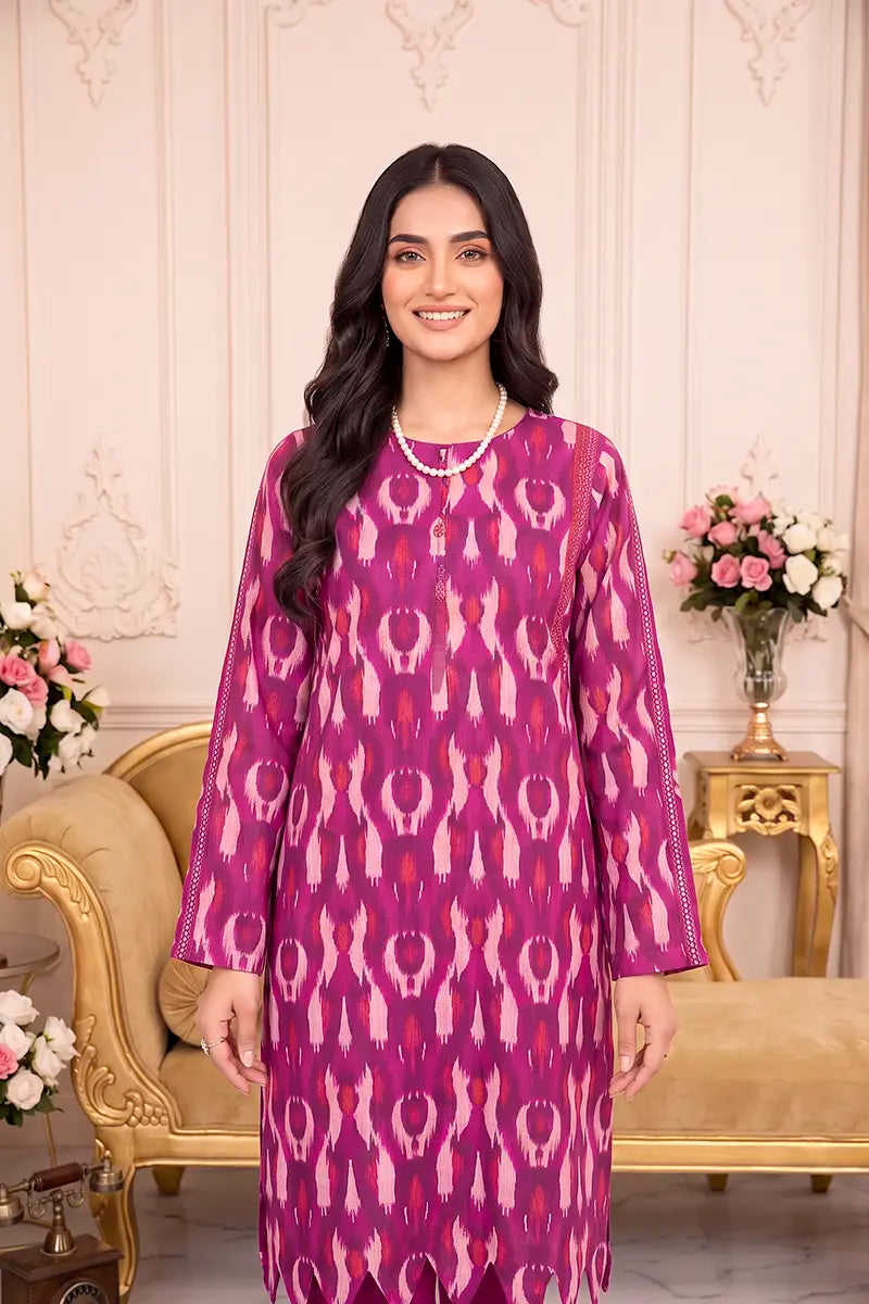 Zsh Stitched 3pc Printed Lawn Suit (Pink)