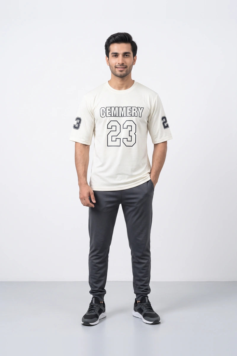 Fashion - Cemmery 23 Men’s Dry Fit Varsity T-Shirt (Cream)