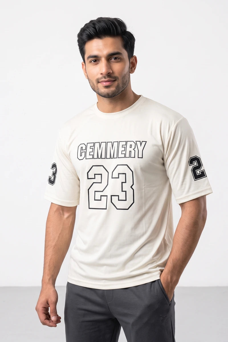 Fashion - Cemmery 23 Men’s Dry Fit Varsity T-Shirt (Cream)