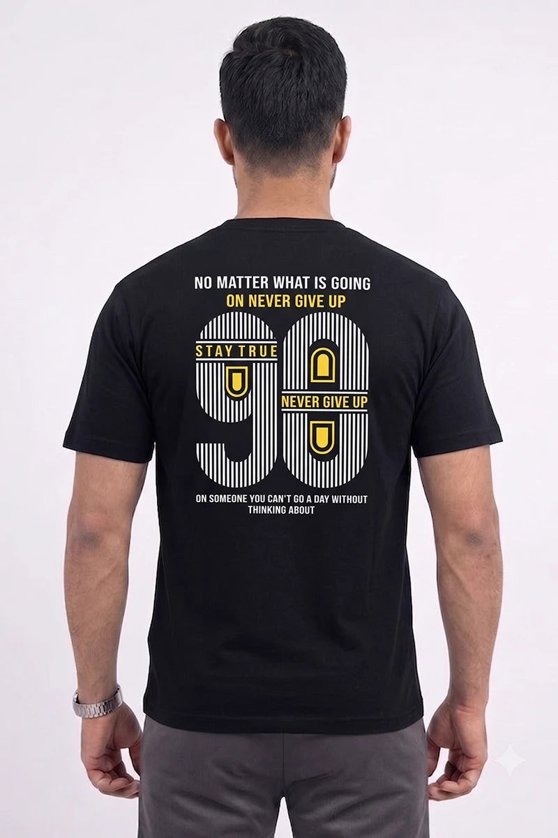 Never Give Up 90 - Men's Casual Crew Neck T-Shirt (Black)