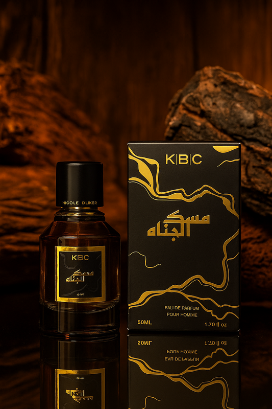 Kbc perfume bottle and packaging on a dark background