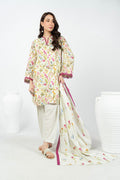 Woman wearing a floral outfit with a white background