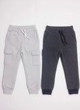 Two pairs of gray jogger pants on a white background
