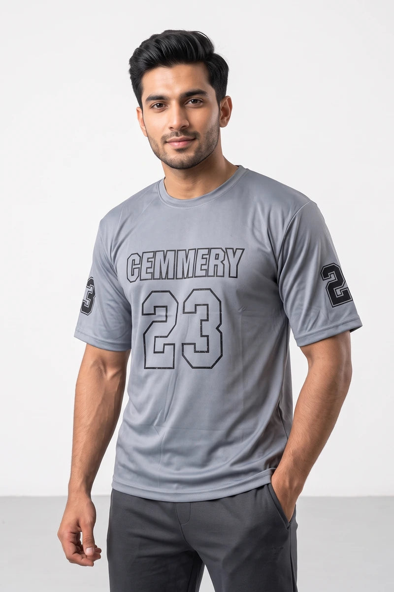 Fashion - Cemmery 23 Men’s Dry Fit Varsity T-Shirt (Grey)