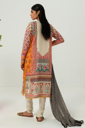Mahya Sana Safinaz 3PC Unstitch Lawn. (orange & white)